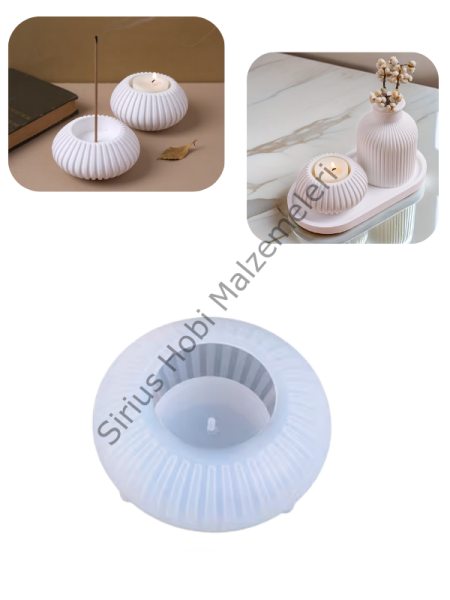 Çizgili Yuvarlak Mumluk Silikon Kalıbı 8,2 cm – Tealight Mumluk Kalıbı
