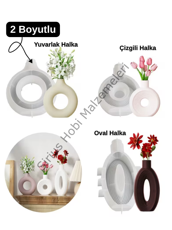 Halka Vazo Silikon Kalıbı – Yuvarlak, Çizgili ve Oval Dekoratif Vazo Kalıbı