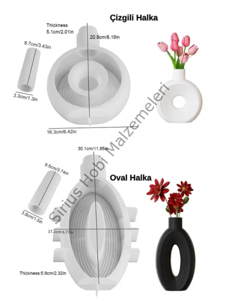 Halka Vazo Silikon Kalıbı – Yuvarlak, Çizgili ve Oval Dekoratif Vazo Kalıbı