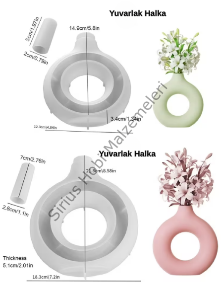 Halka Vazo Silikon Kalıbı – Yuvarlak, Çizgili ve Oval Dekoratif Vazo Kalıbı