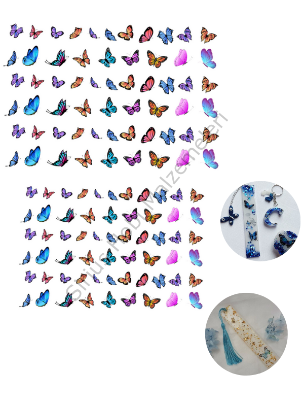 Epoksi Reçine Şeffaf Asetat Baskı  Kelebekler A4