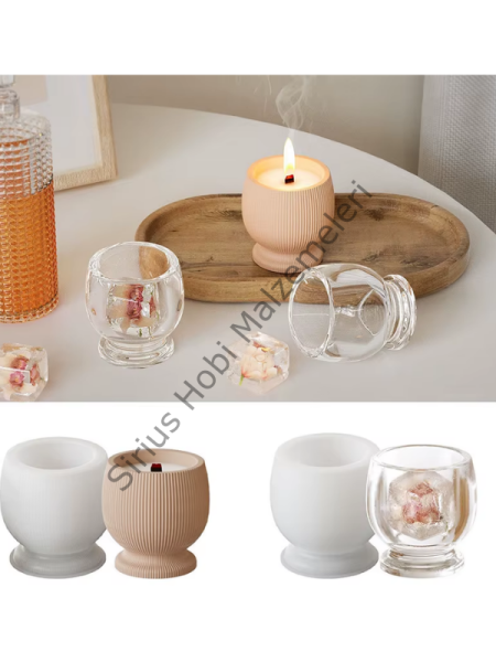 Ayaklı Mumluk Silikon Kalıbı 6,8 cm – Düz ve Çizgili Mum Kabı Kalıbı