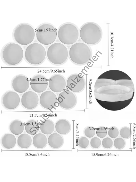 Yuvarlak Epoksi Magnet Silikon Kalıbı 8'li – 4 Boy Anahtarlık ve Reçine Kalıbı