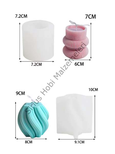 Dekoratif Mum Silikon Kalıbı – 3 Model Geometrik ve Burgulu Mum Kalıbı