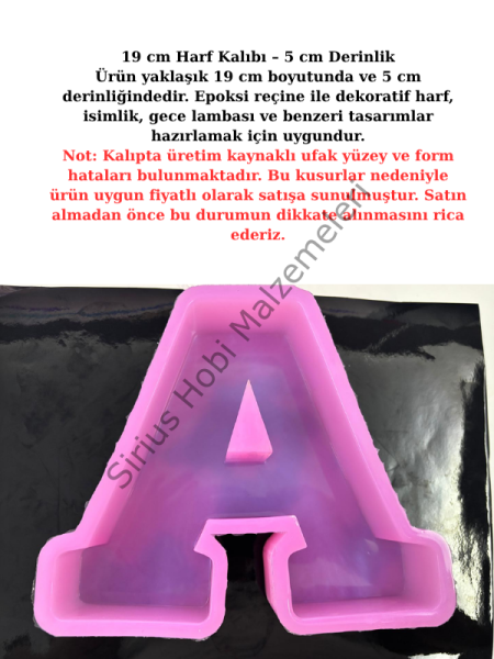 Epoksi 19cm harf kalıbı 5cm derinlik defolu ürün