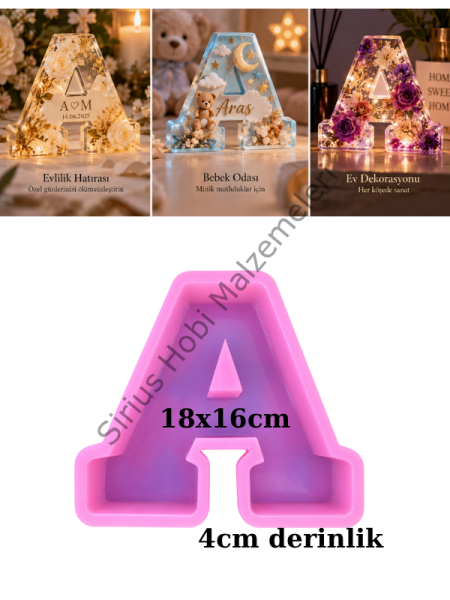 A Harfi Epoksi Silikon Kalıbı 18x16 cm – 4 cm Derin Gece Lambası ve İsimlik Kalıbı | Sirius Pro