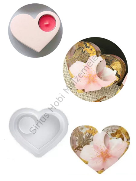 Epoksi Alçı Beton Kalp Mum Tutucu Kalıbı