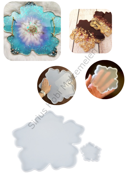 Epoksi Çiçek Tepsi Kalıbı + Bardak Altlığı Kalıbı Seti