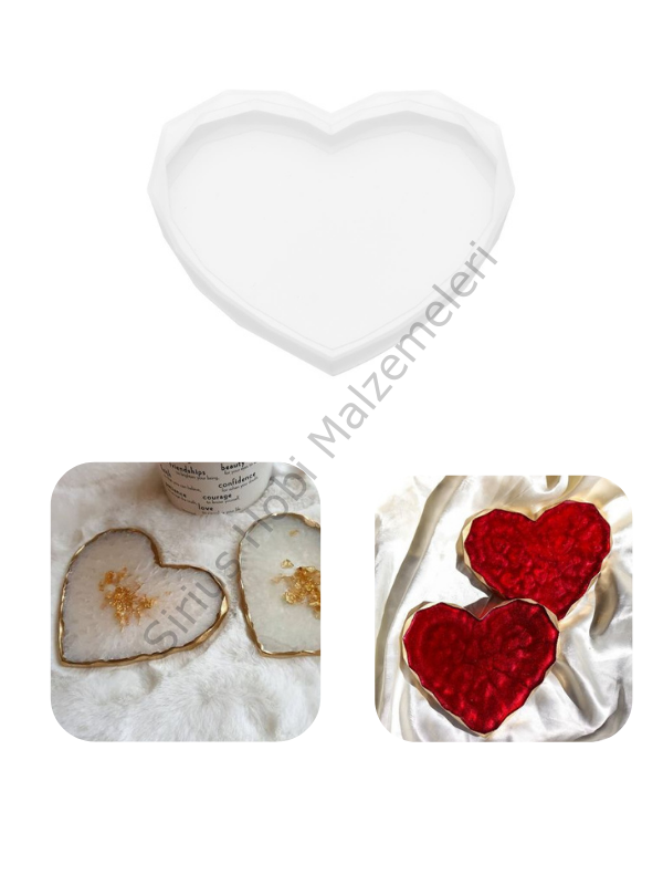 Epoksi Beton Alçı Elmas Kenarlı Kalp Bardak Altlığı Kalıbı