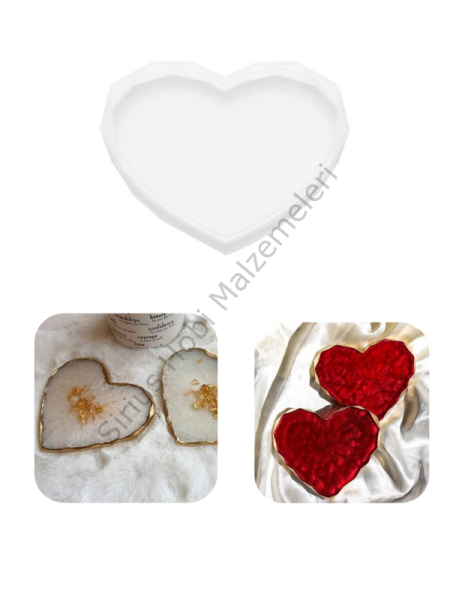 Epoksi Beton Alçı Elmas Kenarlı Kalp Bardak Altlığı Kalıbı