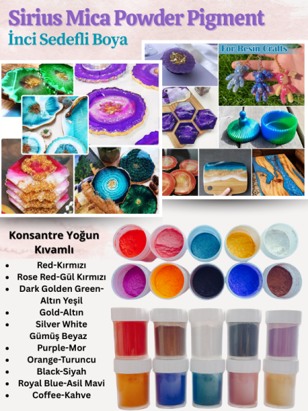 Epoksi Reçine Boyası Mica Powder İnci Sedefli Pigment Seti  İnci Tozu 10 Renk 50 gr
