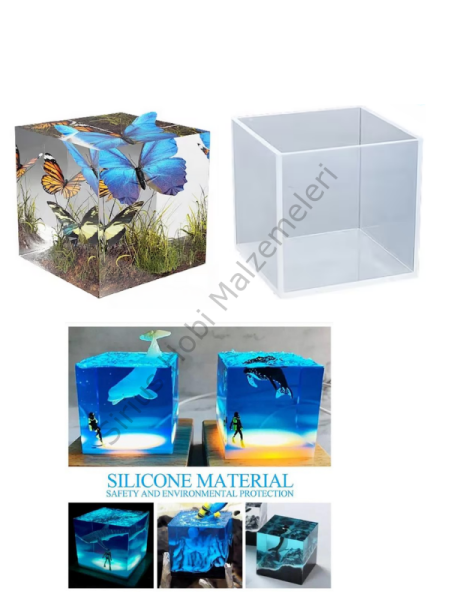Epoksi 3d Şeffaf 10 cm Destekli Küp Silikon Kalıbı