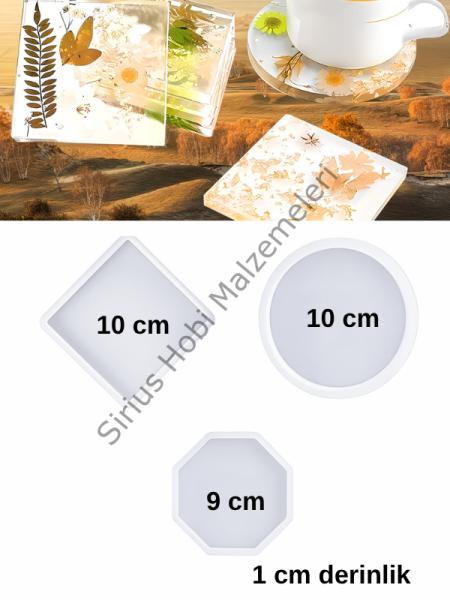 10 cm Epoksi Bardak Altlığı Kalıbı | Kare Daire Sekizgen Silikon Kalıp | 1 Adet