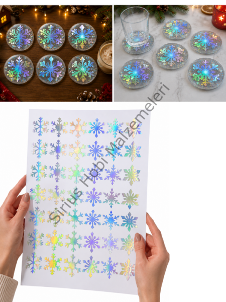 Hologramlı Kar Tanesi Folyo Epoksi Süsleme 3,5 cm 42 Adet
