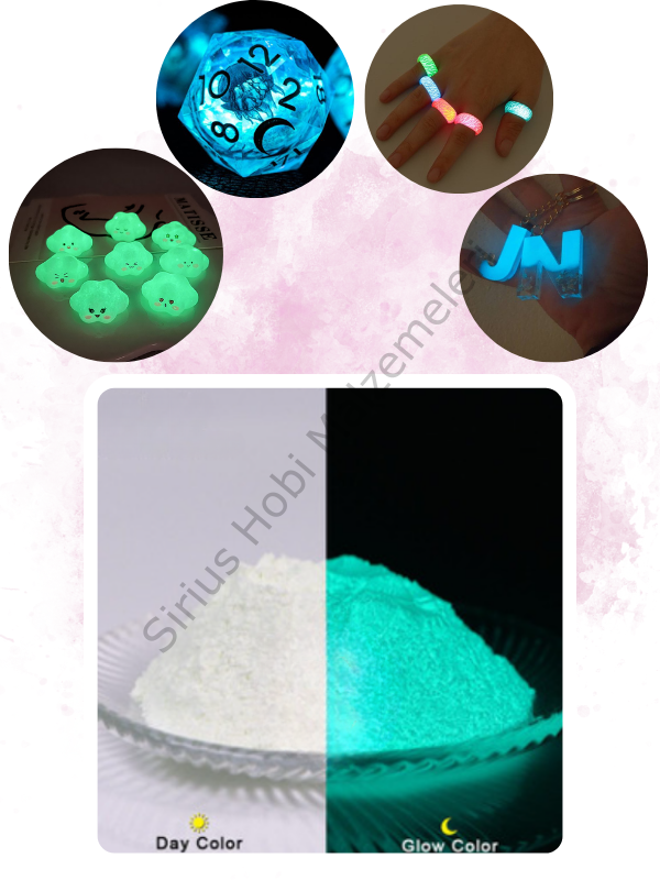 Epoksi Reçine Glow İn The Dark Karanlıkta Parlayan Pigment Fosfor Blue Green 5 gr