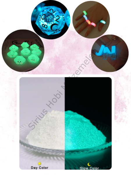 Epoksi Reçine Glow İn The Dark Karanlıkta Parlayan Pigment Fosfor Blue Green 5 gr