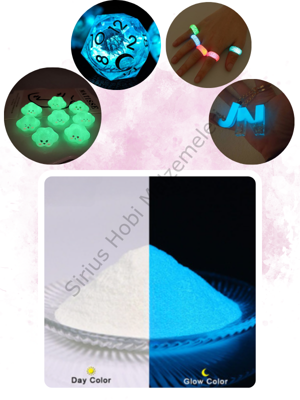 Epoksi Reçine Glow İn The Dark Karanlıkta Parlayan Pigment Fosfor Sky Blue 5 gr