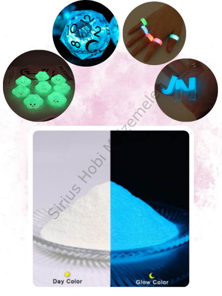Epoksi Reçine Glow İn The Dark Karanlıkta Parlayan Pigment Fosfor Sky Blue 5 gr