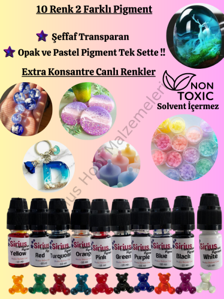 Sirius Epoksi Reçine  10 Renk  Transparan Konsantre Pigment Boya