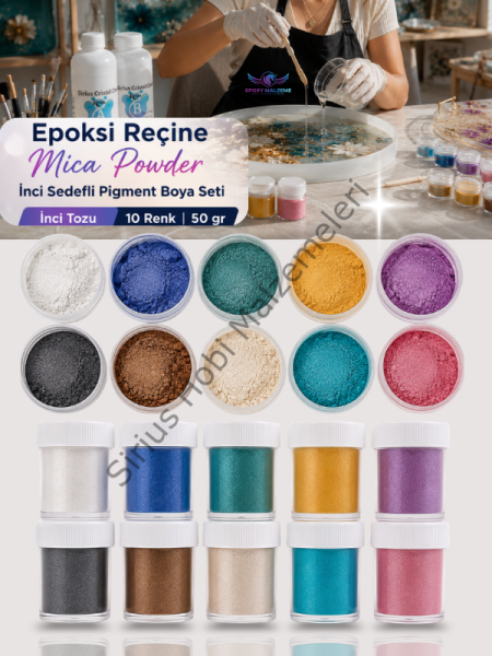Epoksi Reçine Mica Powder İnci Sedefli Pigment Boya Seti İnci Tozu 10 Renk 50 gr