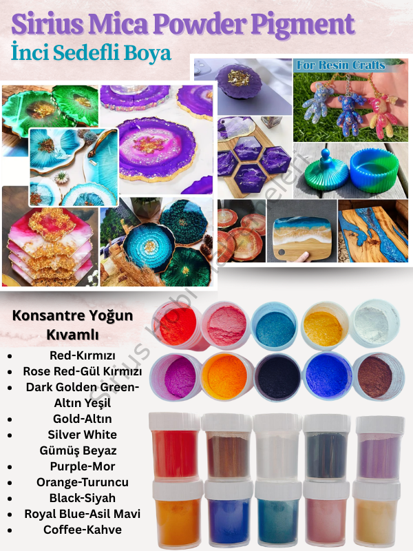 Epoksi Reçine Mica Powder İnci Sedefli Pigment Boya Seti İnci Tozu 10 Renk 50 gr