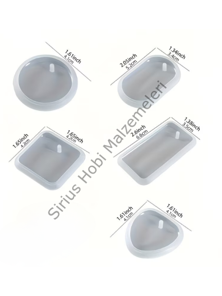 5’li Epoksi Kolye Kalıbı Seti Silikon Takı Kalıbı (Yuvarlak, Kare, Oval, Dikdörtgen)