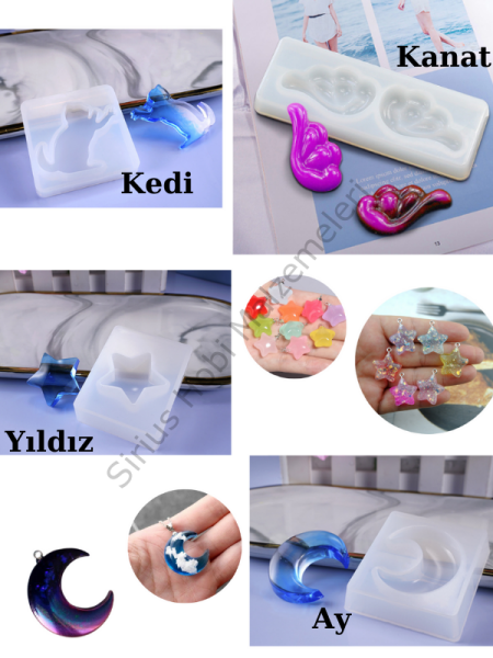 Epoksi Anahtarlık Ay Yıldız Kedi Melek Kanadı Charm Kalıpları