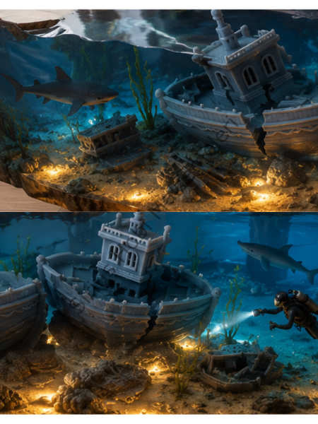 3D Gemi Maketi 7x4 cm | Epoksi Diorama, Batık Gemi ve Boyama Tasarımları İçin
