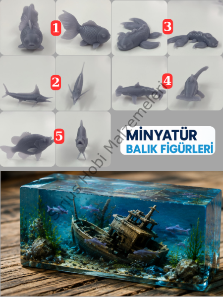 Epoksi Diorama Minyatür Balık Figürü – Deniz ve Akvaryum Tasarımları İçin 1 adet