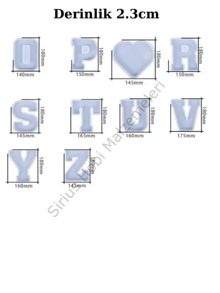Epoksi Tasarım Büyük Harf Kalıbı 2.3cm derinlik