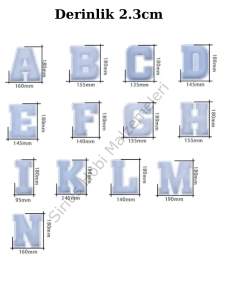 Epoksi Tasarım Büyük Harf Kalıbı 2.3cm derinlik