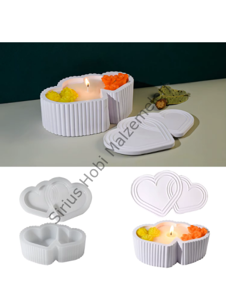 Epoksi & Alçı Mumluk Kalıbı – Kalp Form Silikon Döküm Kalıbı