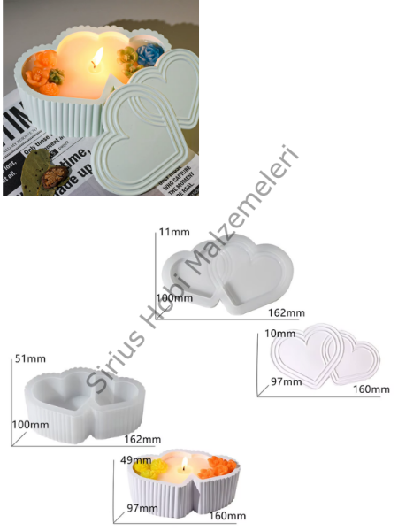 Epoksi & Alçı Mumluk Kalıbı – Kalp Form Silikon Döküm Kalıbı