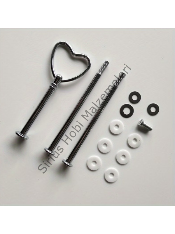 Kalp Model Gümüş 3 Katlı Epoksi Sunumluk Aparatı – Metal Stand Seti