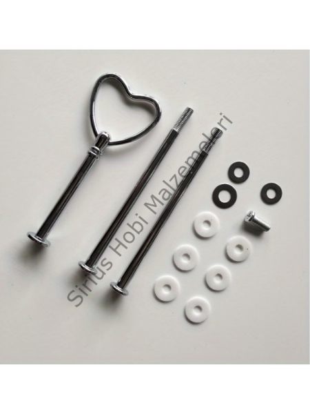 Kalp Model Gümüş 3 Katlı Epoksi Sunumluk Aparatı – Metal Stand Seti