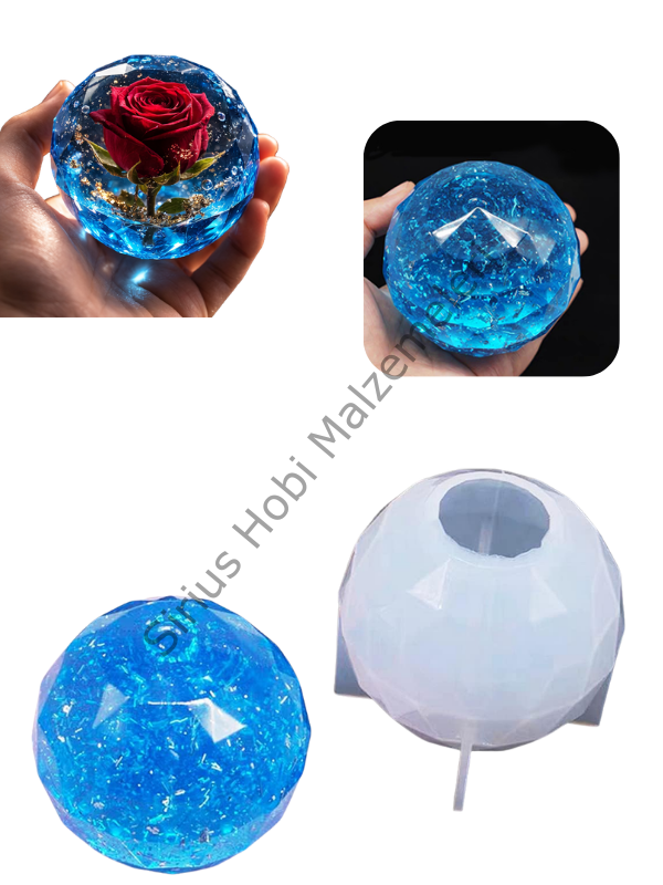 Epoksi 8 cm Kristal Küre Silikon Kalıbı – Diamond Tasarım Dekoratif Küre Döküm Kalıbı