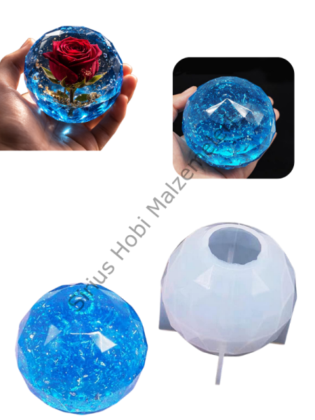 Epoksi 8 cm Kristal Küre Silikon Kalıbı – Diamond Tasarım Dekoratif Küre Döküm Kalıbı