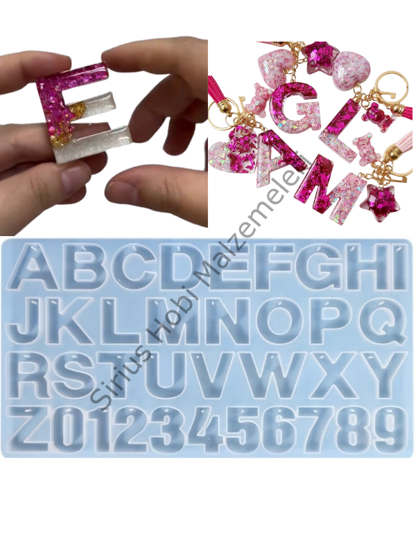 Epoksi Düz Delikli Harf Silikon Kalıbı – 4 cm Alfabe & Rakam Anahtarlık Döküm Kalıbı