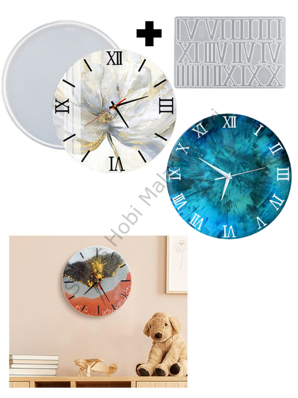 Epoksi Reçine 37cm Saat +Roma Rakamı Kalıbı Seti-Epoksi Saat Kalıbı
