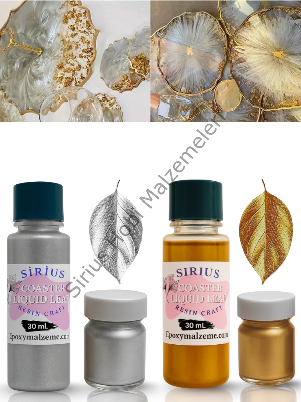 Epoksi Tasarımları İçin Kenar Varak Sıvısı – Gold & Silver Renkler 30ml + 10 gr Toz Varak