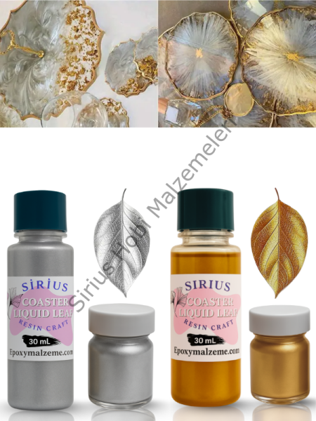 Epoksi Tasarımları İçin Kenar Varak Sıvısı – Gold & Silver Renkler 30ml + 10 gr Toz Varak