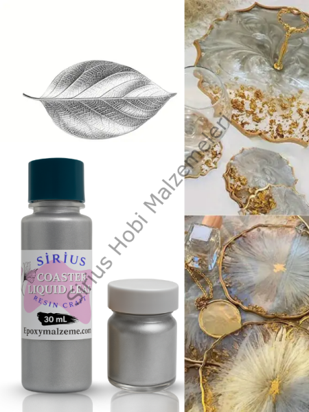 Epoksi Tasarımları İçin Kenar Varak Sıvısı – Gold & Silver Renkler 30ml + 10 gr Toz Varak