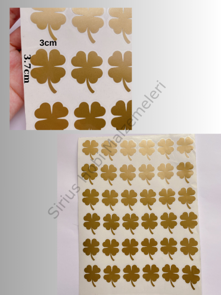 Epoksi Gold Yonca Yapışkanlı Sticker 3-3,7cm A4 Boyutunda