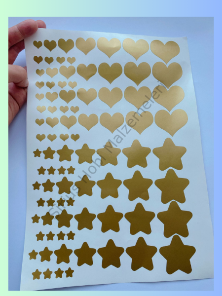 Epoksi 1-4 cm Arası Kalp Yıldız Folyo Sticker A4 Boyutunda