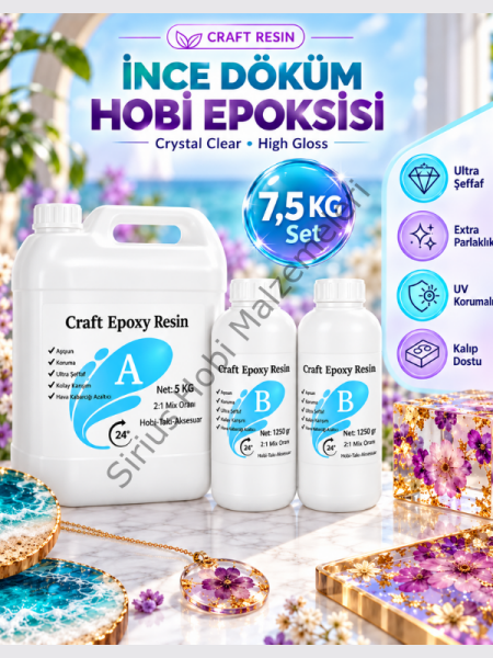 Craft Resin İnce Döküm Epoksi Reçine – Takı, Kalıp ve Hobi Uygulamaları İçin Şeffaf Reçine 7.5 kg