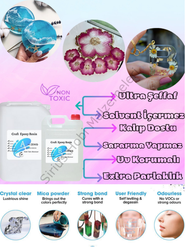 Craft Resin İnce Döküm Epoksi Reçine – Takı, Kalıp ve Hobi Uygulamaları İçin Şeffaf Reçine 30 kg