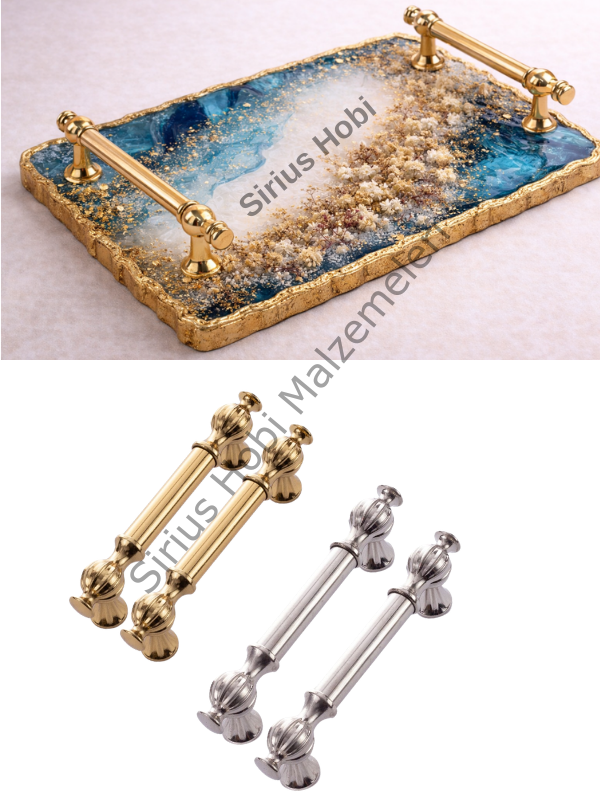 Premium Metal Tepsi Kulpu Altın & Gümüş Epoksi Tepsi İçin (2 Adet)