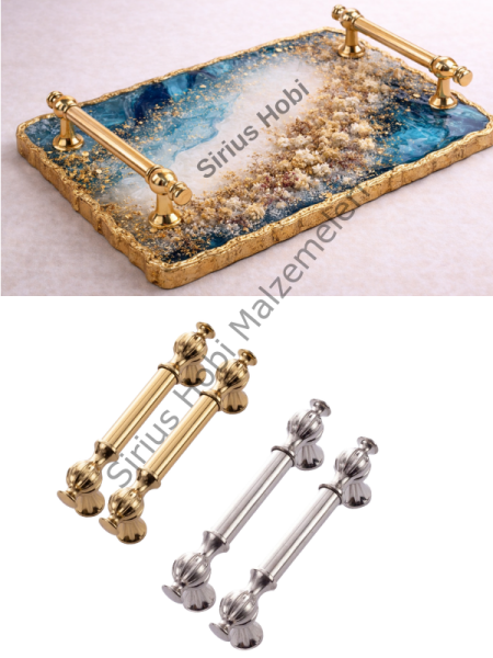 Premium Metal Tepsi Kulpu Altın & Gümüş Epoksi Tepsi İçin (2 Adet)