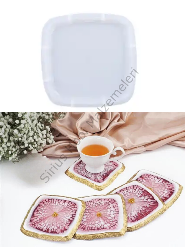 Epoksi 14 cm Kare Taş Görünümlü Bardak Altlıgı Kalıbı