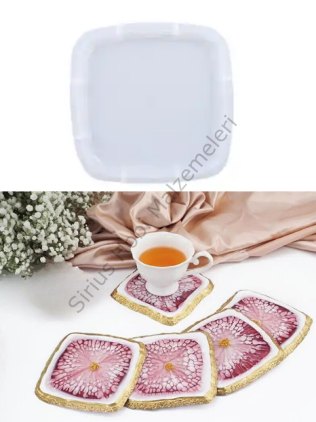 Epoksi 14 cm Kare Taş Görünümlü Bardak Altlıgı Kalıbı